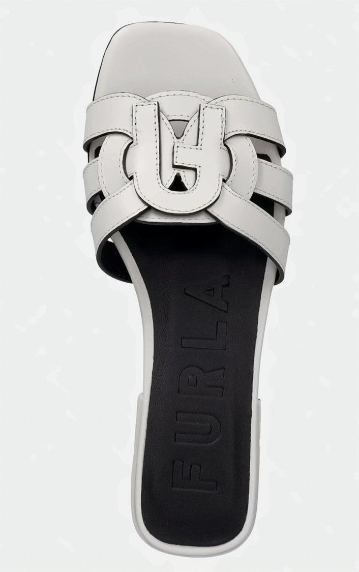 Furla Natural Leather Upper Smooth Slide Slippers
