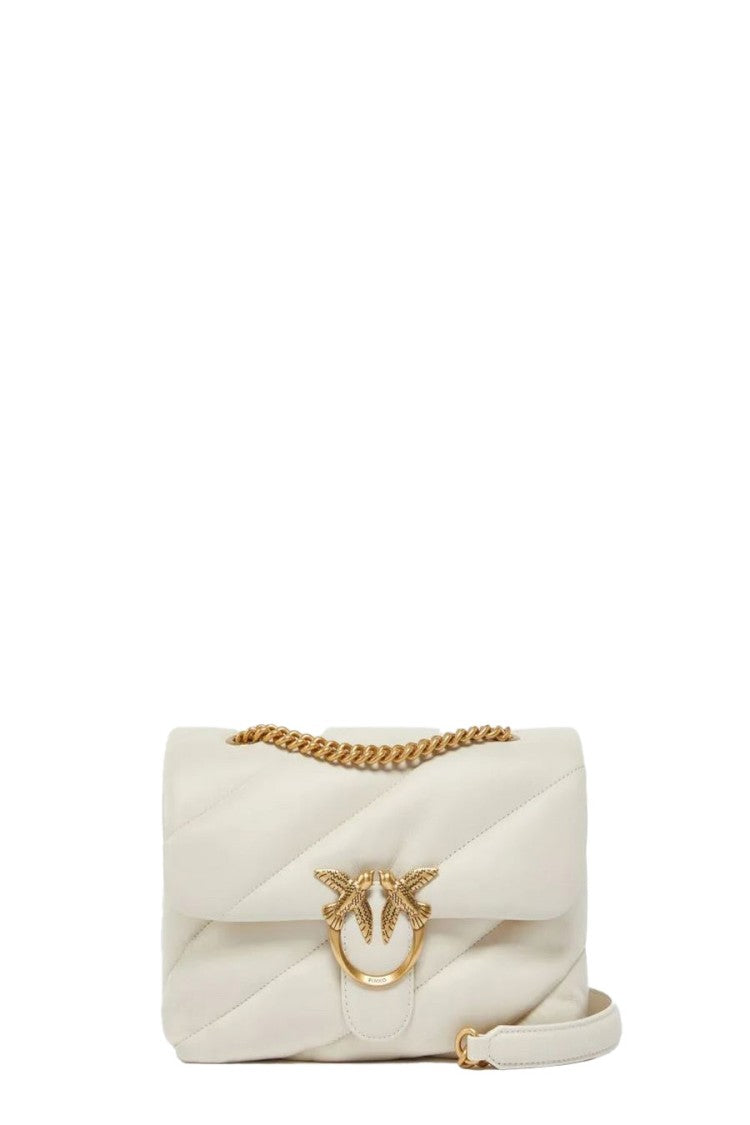 Pinko Quilted White Leather Shoulder Bag