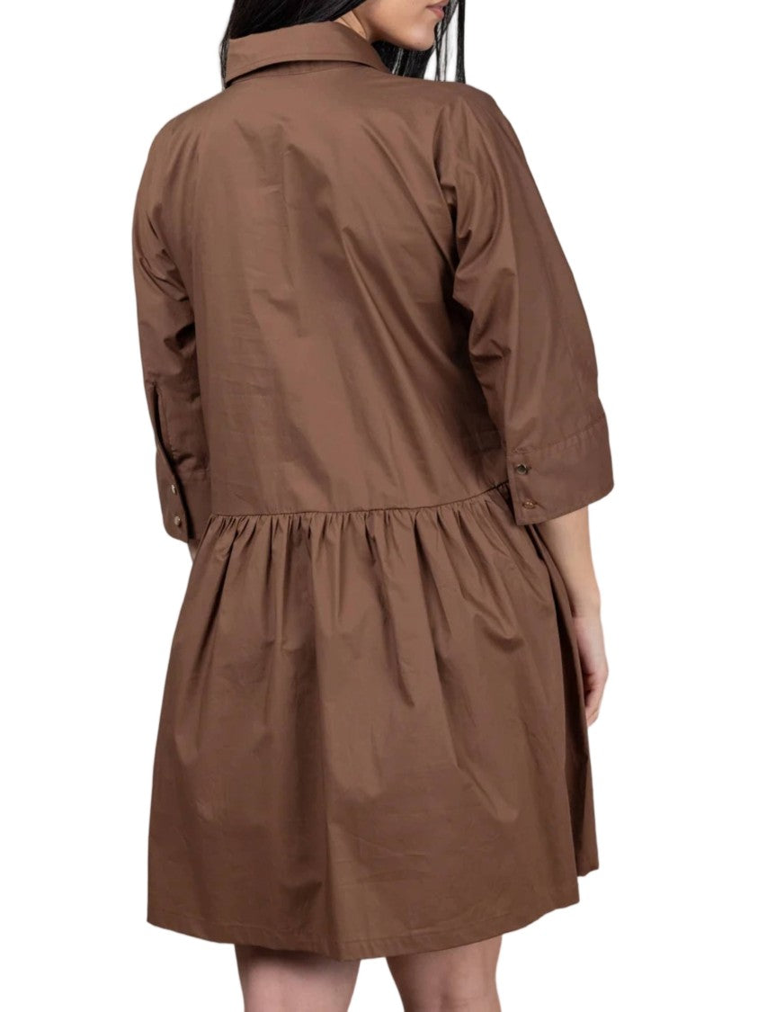 Seventy Venezia Brown Abito Loose-Fit Gathered Mini Dress