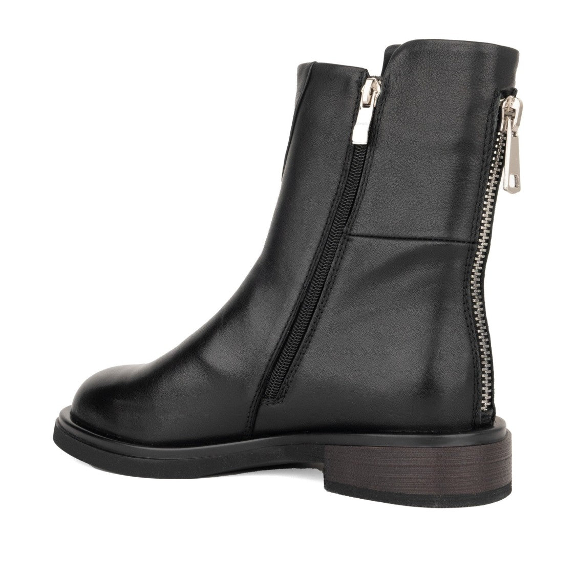 Linda Baumann Black Minimalist Practical Zipper Leather Ankle Boots
