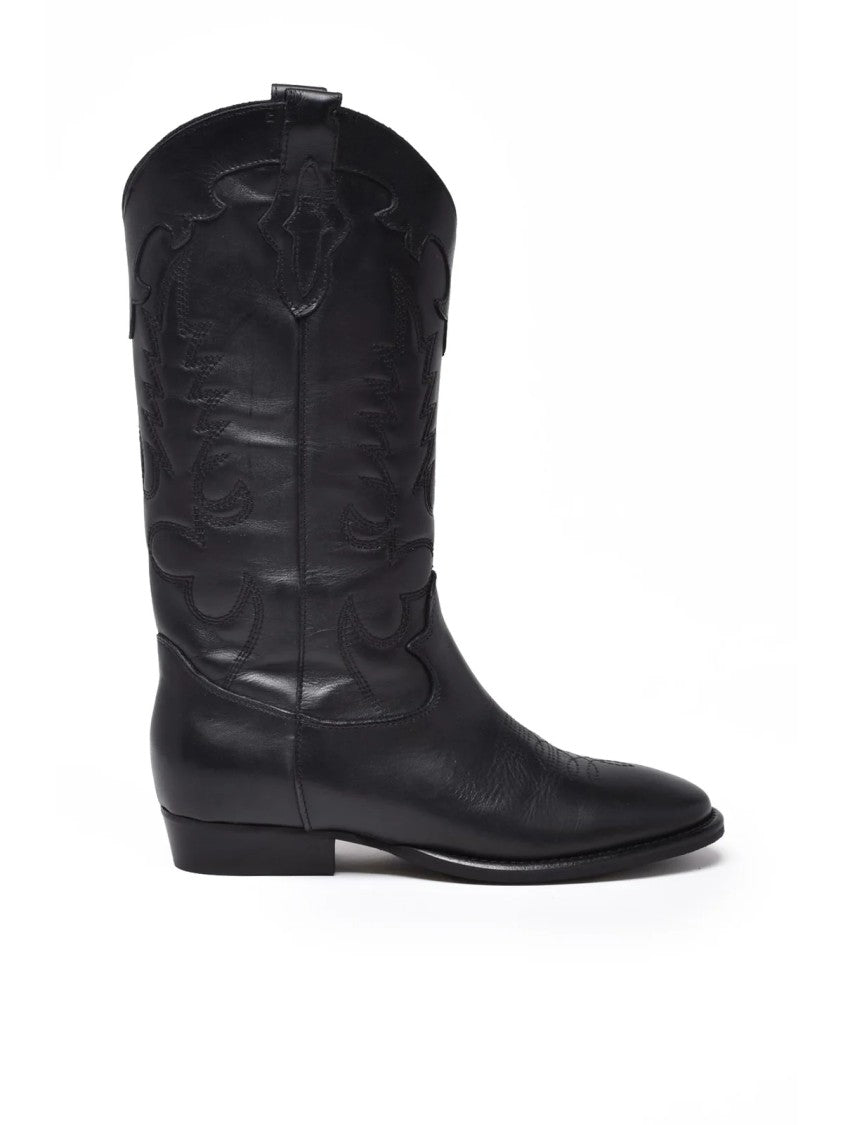 Gisel Moire Black Leather Western Boots