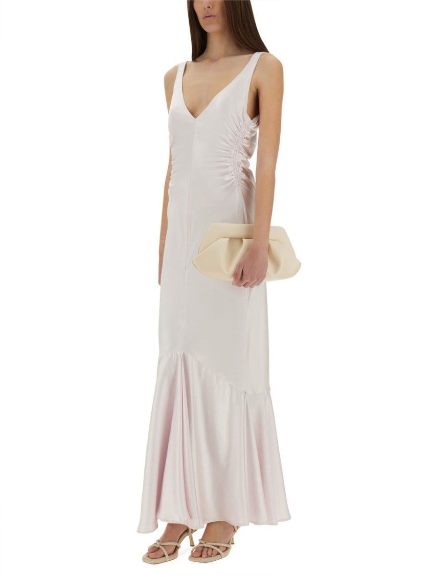 Sportmax Long Dress With Deep V-Neckline And Flared Hem