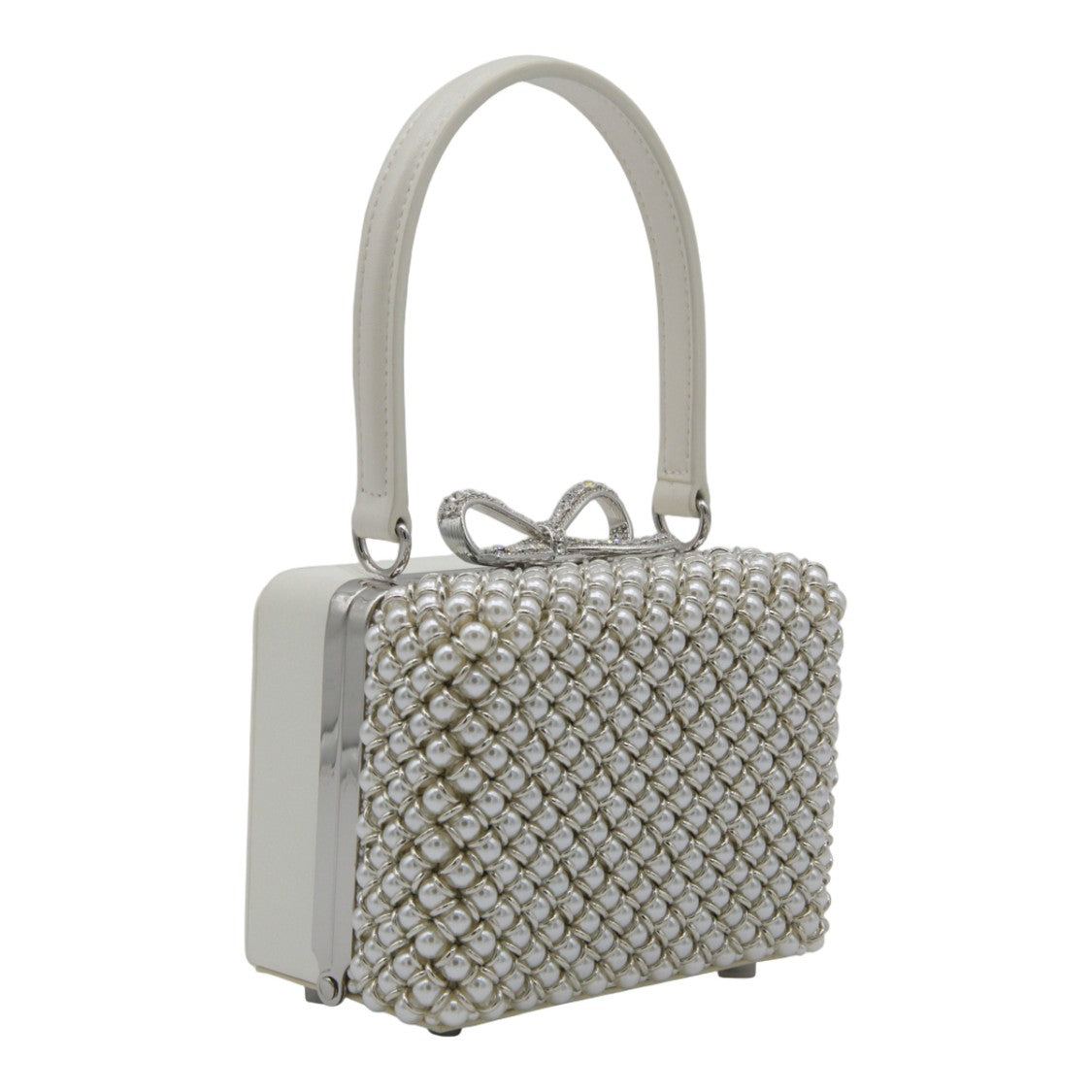 Self-Portrait Structured Handbag With Pearl-Like Bead Lattice