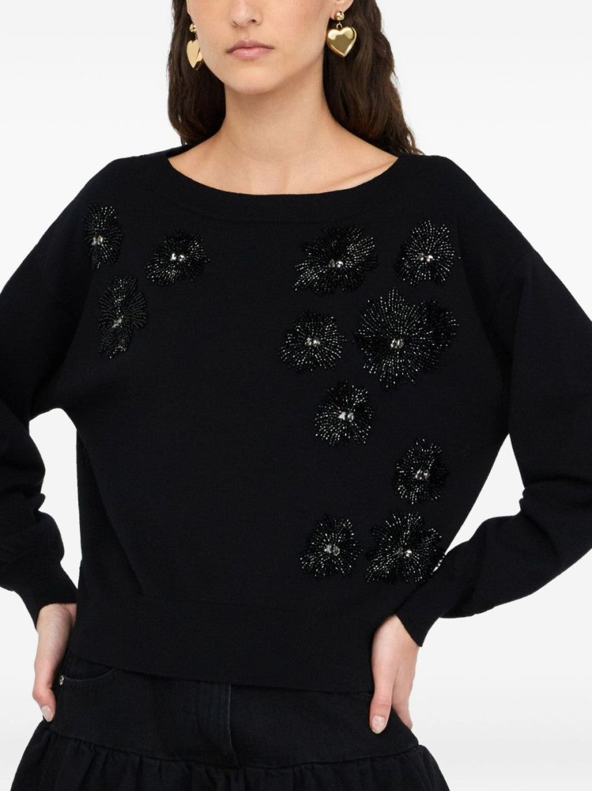 Liu Jo Relaxed-Fit Black Sweater With Floral Embellishments