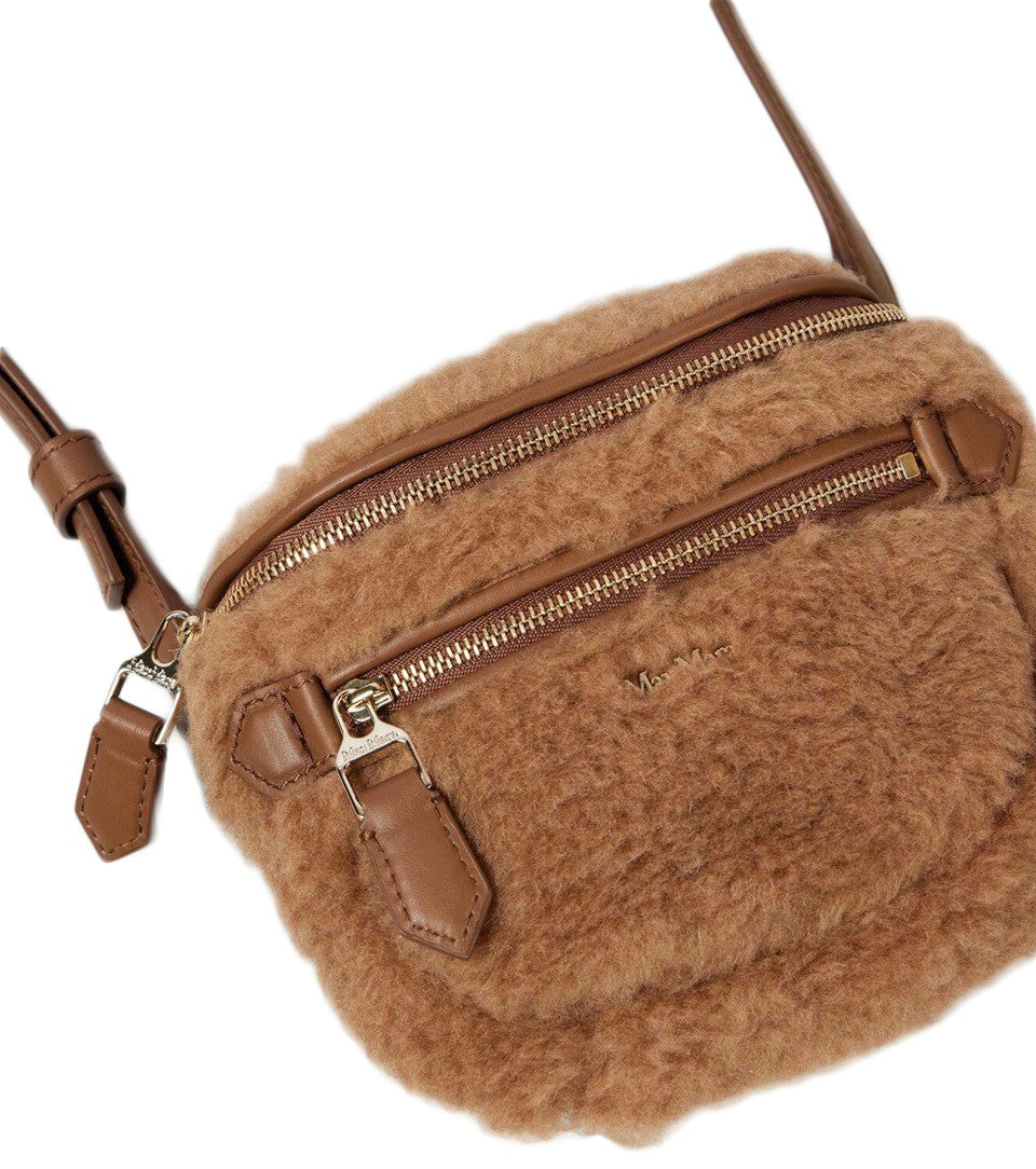 Max Mara Plush Textured Shoulder Bag With Dual Zippered Compartments