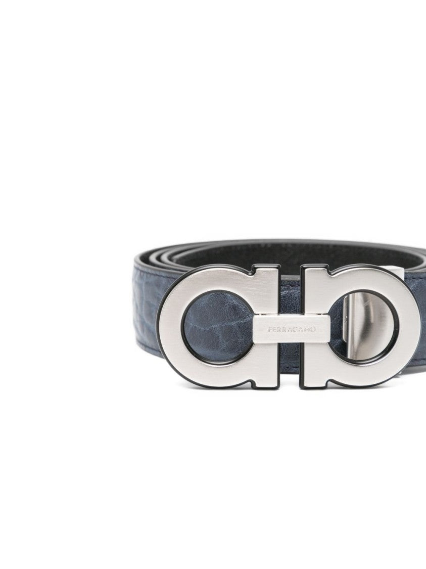 Ferragamo Textured Leather Double Gancini Belt