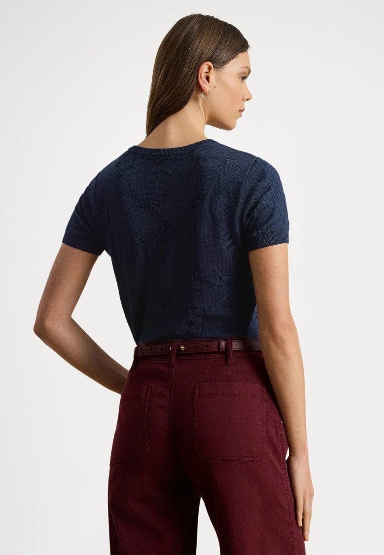 Lauren Ralph Lauren Navy Blue Eyelah Rayon Pullover Knit Top