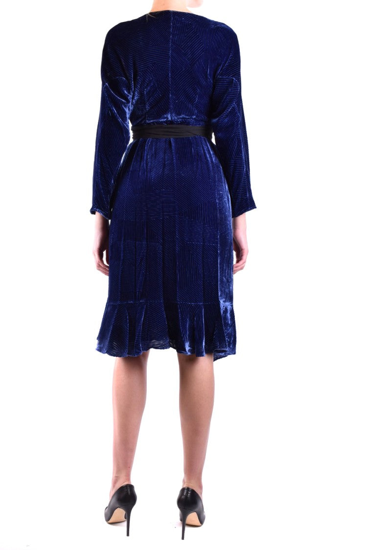 Diane Von Furstenberg Wrap-Style Navy Midi Dress With Velvet Texture