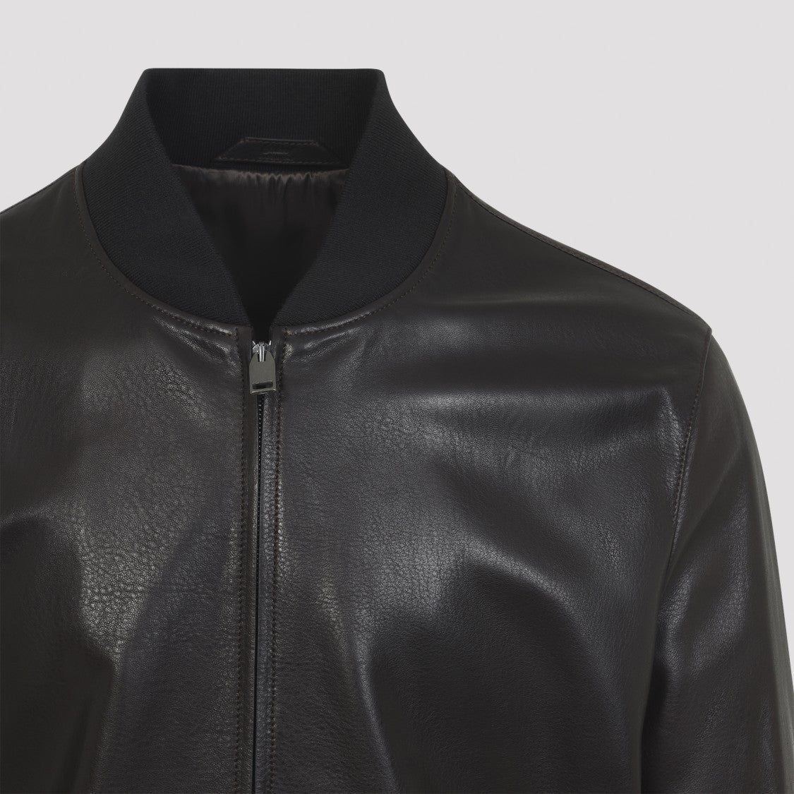 Brioni Coffee Brown Leather Bomber Jacket