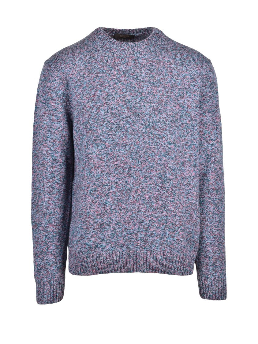 Slowear By Zanone Pink/Sky Blue Two-Tone Virgin Wool Crewneck Sweater