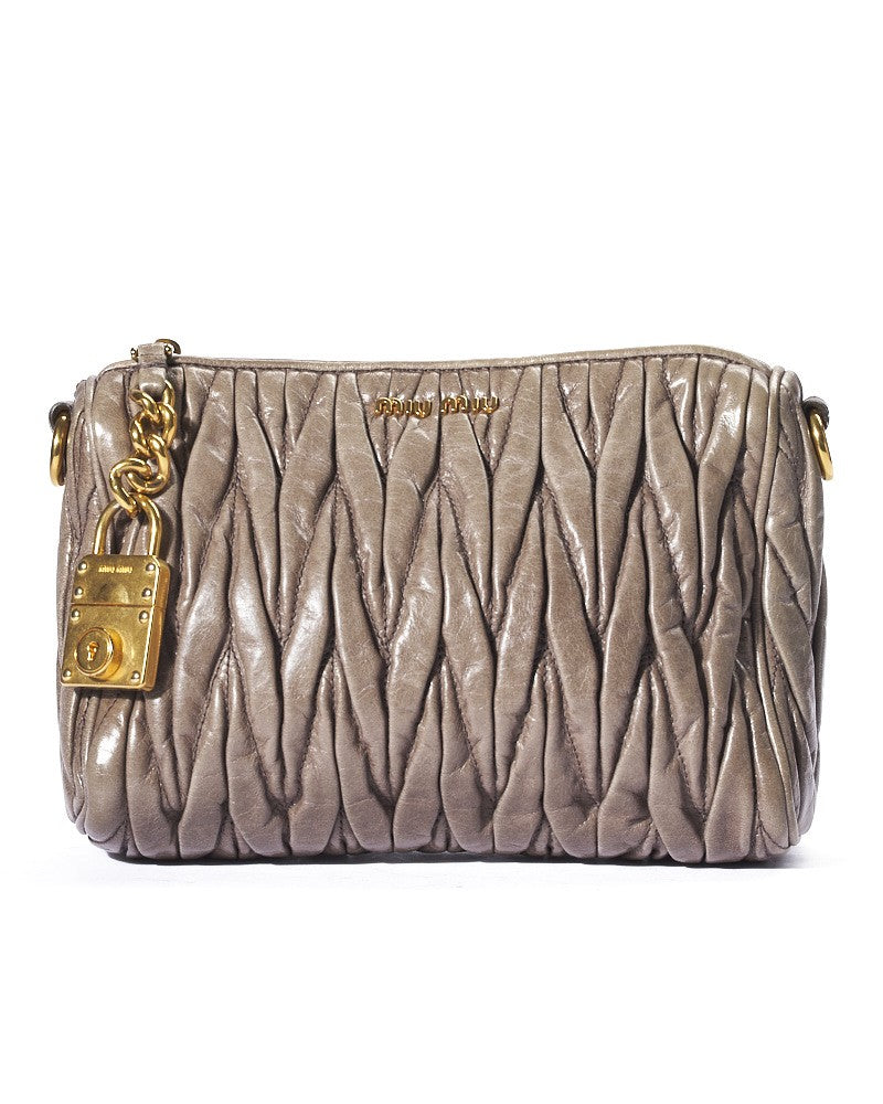 Miu Miu Small Zip-Up Clutch In Mud Grey