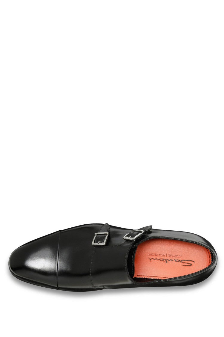 Santoni Antiqued Leather Double Buckle Loafers