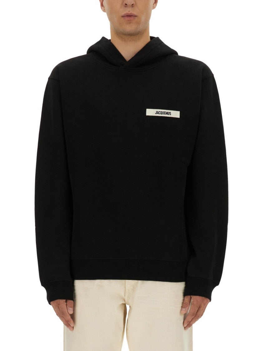 Jacquemus Relaxed Fit Black Hoodie With Drawstring