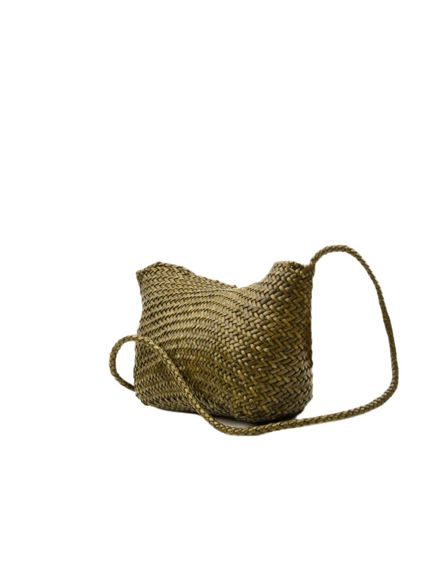 Dragon Diffusion Diagonal Woven Khaki Shoulder Bag With Flap Closure