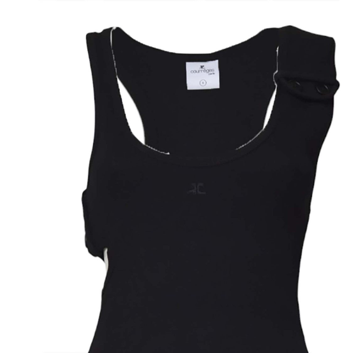 Courrèges Black Ribbed 90's Double Buckle Top