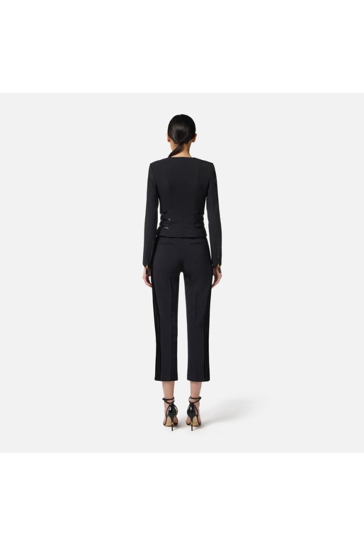 Elisabetta Franchi Black Collarless Corset Zip-Front Polyester-Blend Blazer