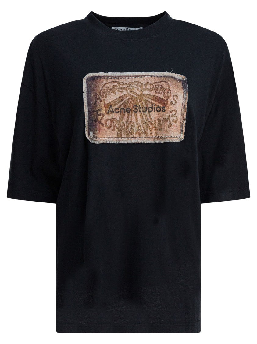 Acne Studios Relaxed Fit Black T-Shirt With Vintage Graphic Patch