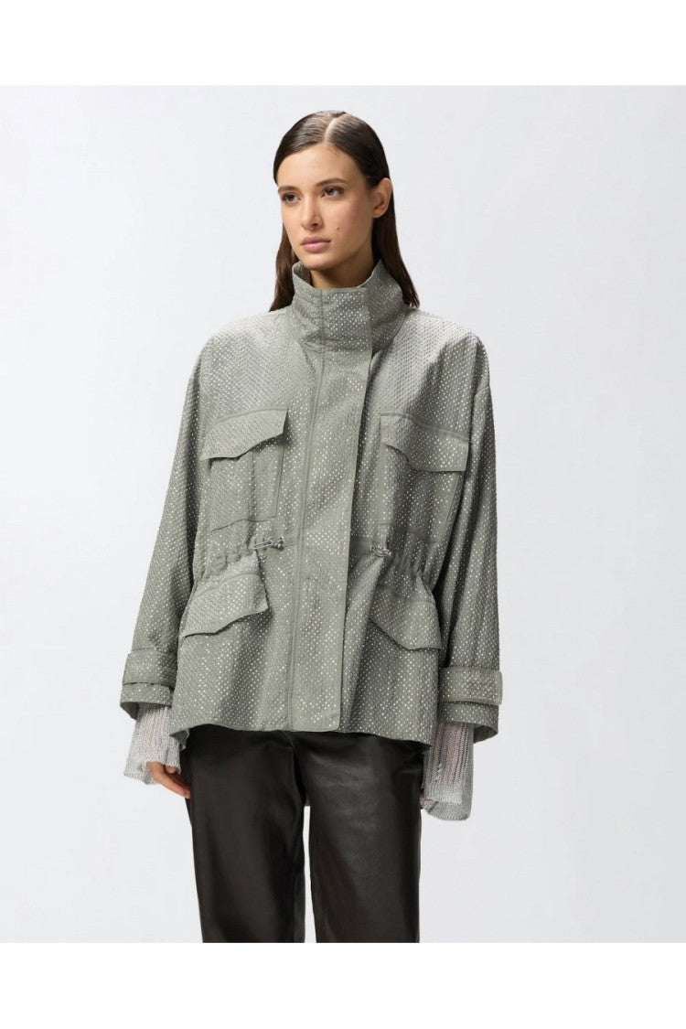 Pinko Grey High Collar Perforated Jacket