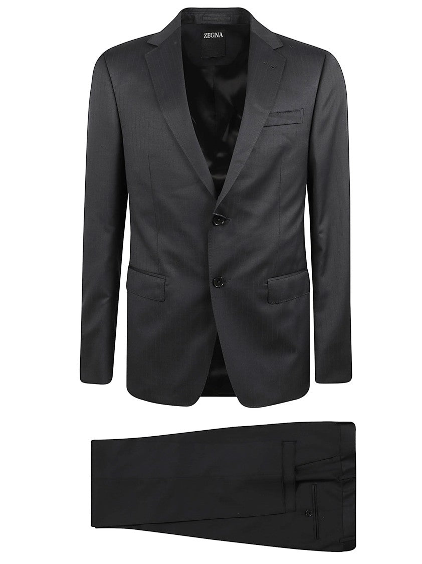 Zegna Classic Tailored Black Suit With Notched Lapel