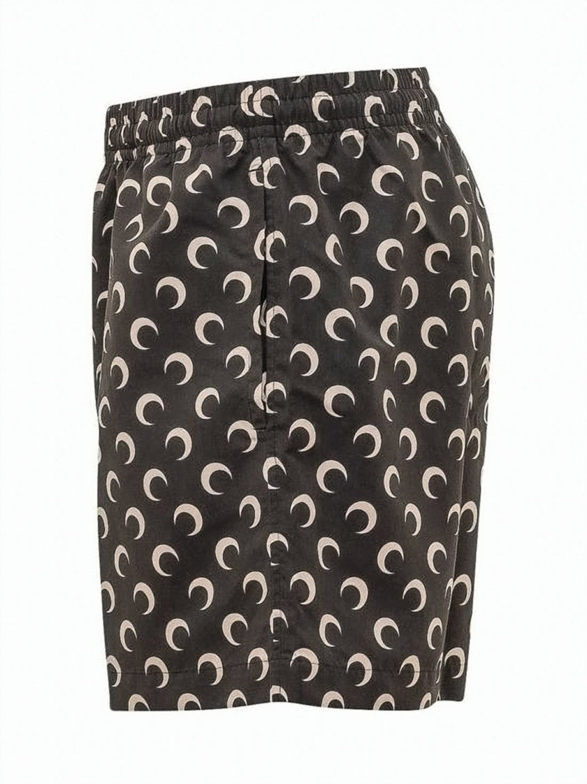 Marine Serre Crescent Moon Patterned Black Shorts With Relaxed Fit