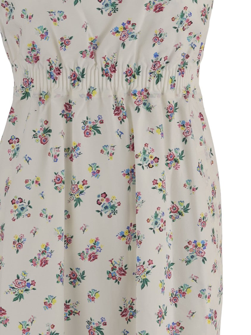 Tory Burch Floral Patterned Cotton Dress With Gathered Waist