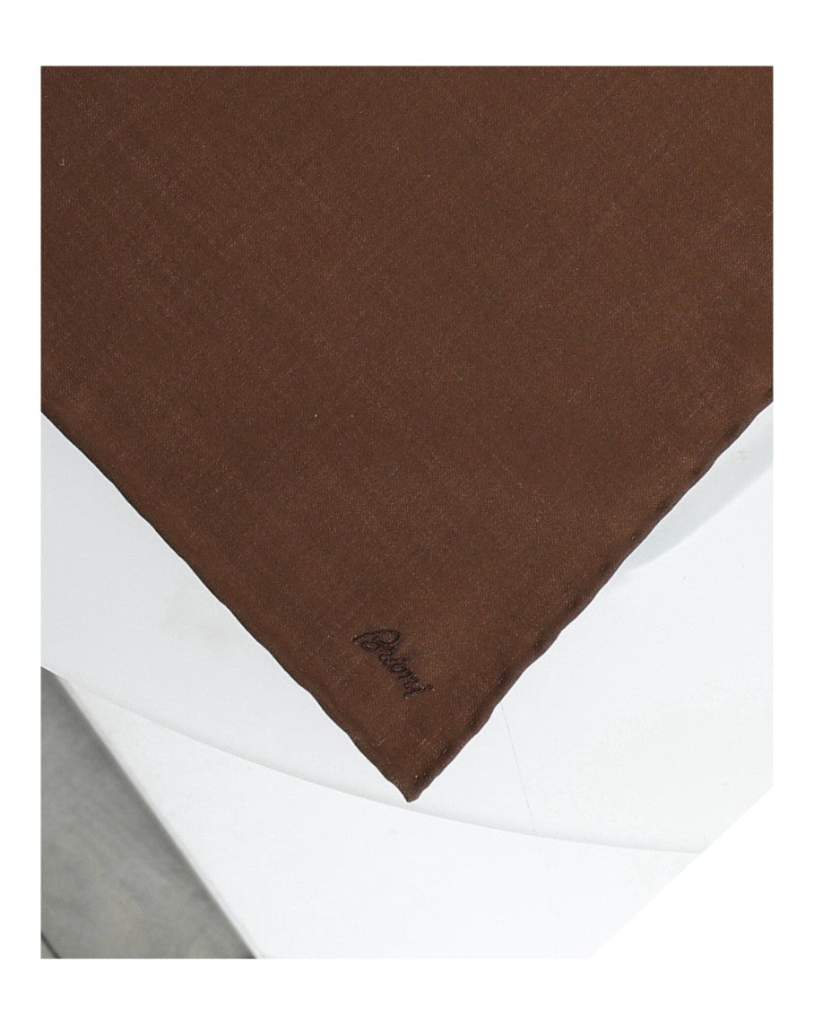 Brioni Hand Rolled Cashmere Pocket Square With Embroidered Branding