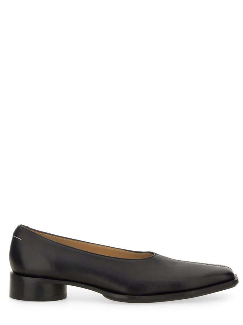Mm6 By Maison Margiela Pointed Toe Leather Ballerina Flats