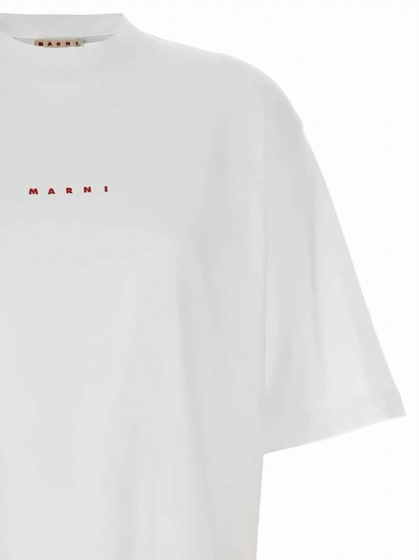 Marni Relaxed Fit White Cotton T-Shirt With Centered Logo