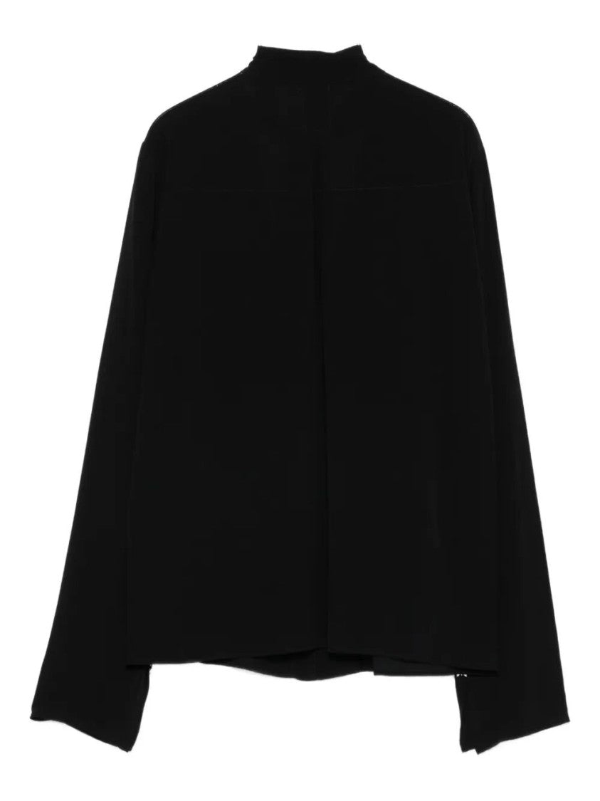 Patrizia Pepe Black High Neck Shirt With Subtle Tie Detail