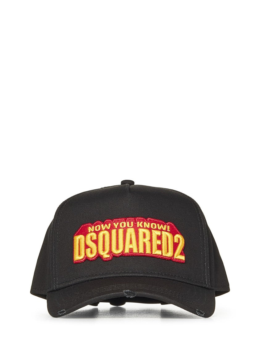 Dsquared2 Black Cotton Baseball Cap With Logo Patch