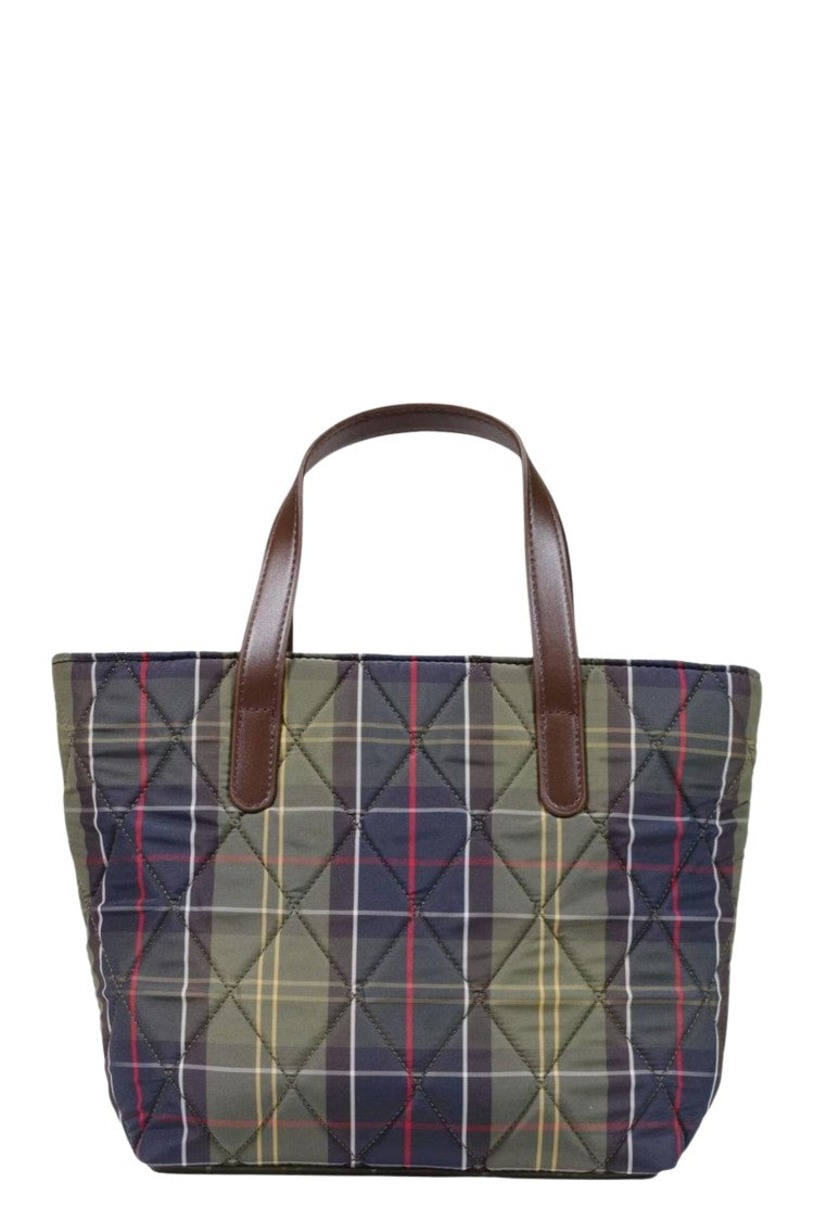 Barbour Mini Diamond Quilted Tote Bag With Classic Tartan Design