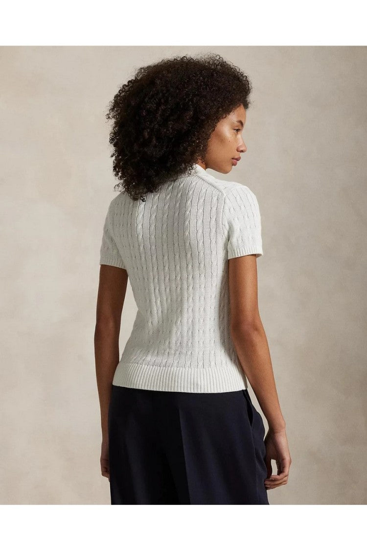 Polo Ralph Lauren White Cotton Cable-Knit Polo Sweater