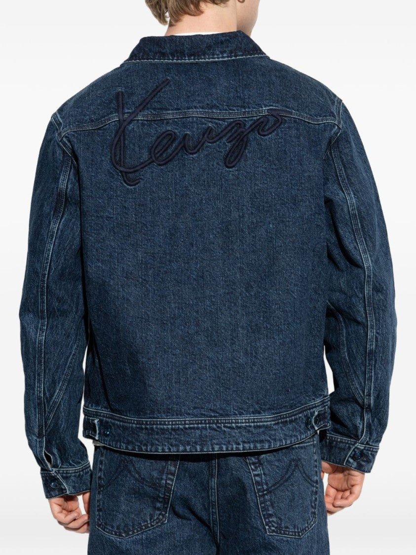 Kenzo Classic Minimalist Zip Front Denim Jacket