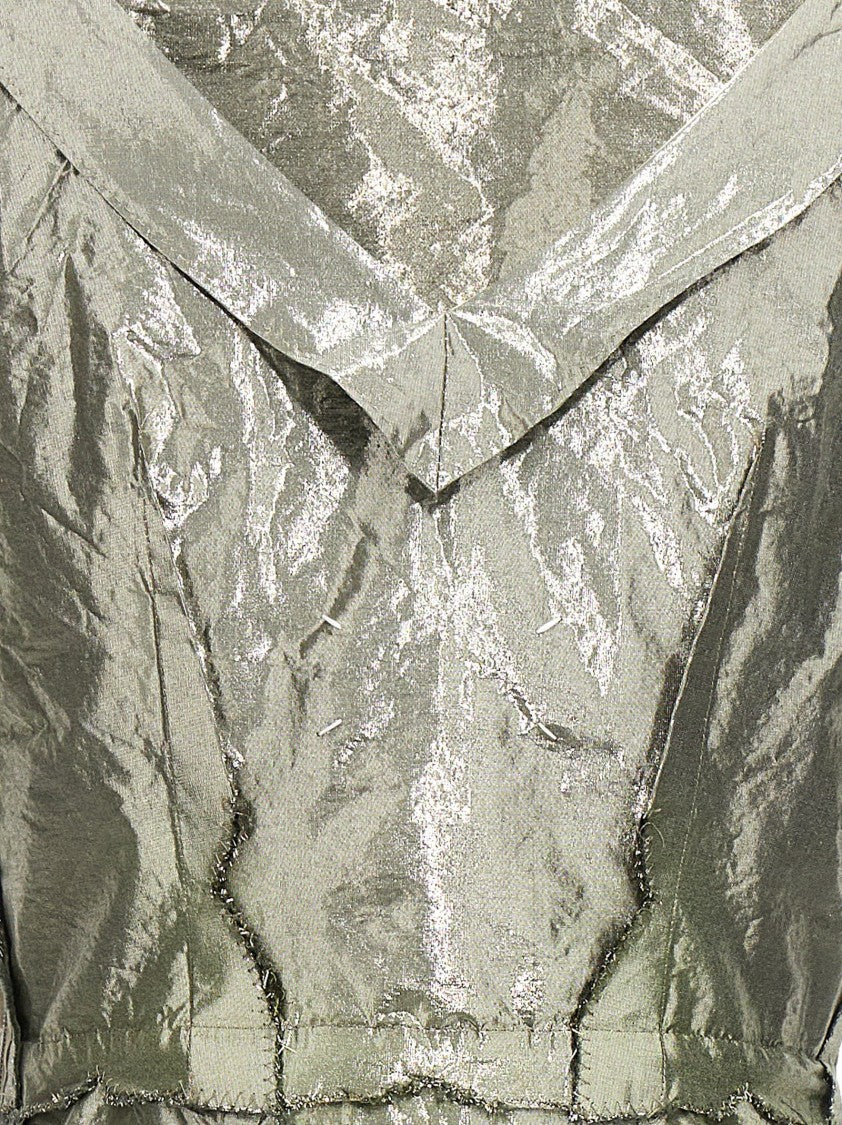Maison Margiela Laminated Cotton Blend Dress With Frayed Details