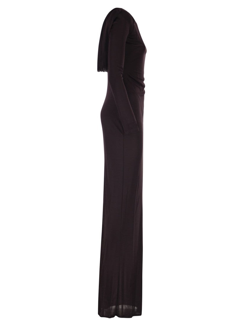 Elisabetta Franchi Red Carpet Dress In Shiny Viscose Jersey