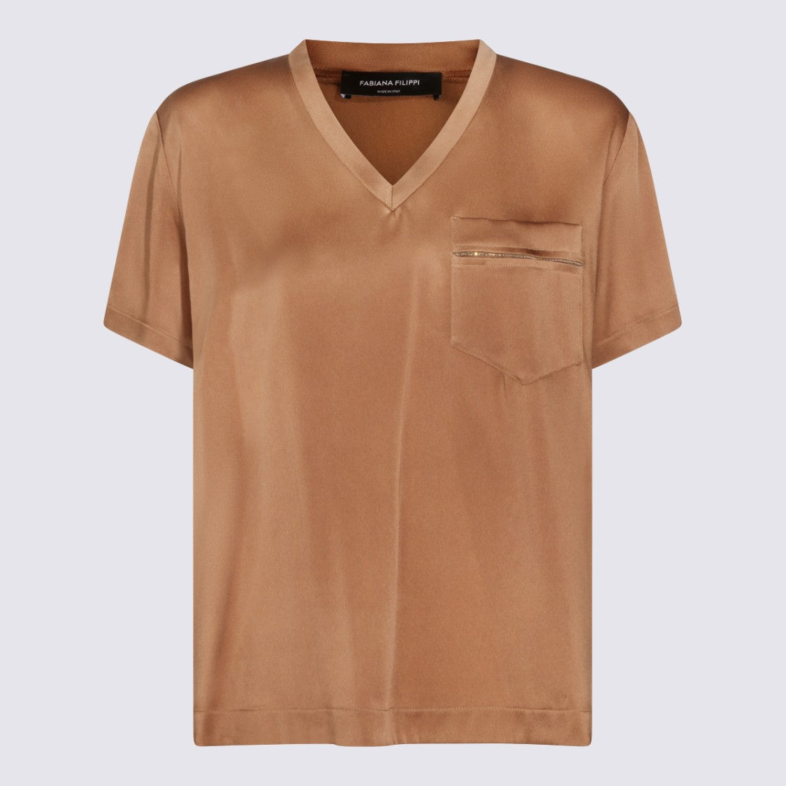 Fabiana Filippi Brown V-Neck Short-Sleeve Top