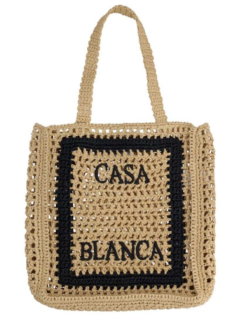 Casablanca Neutrals Airy Crochet Pattern Viscose Tote Bag