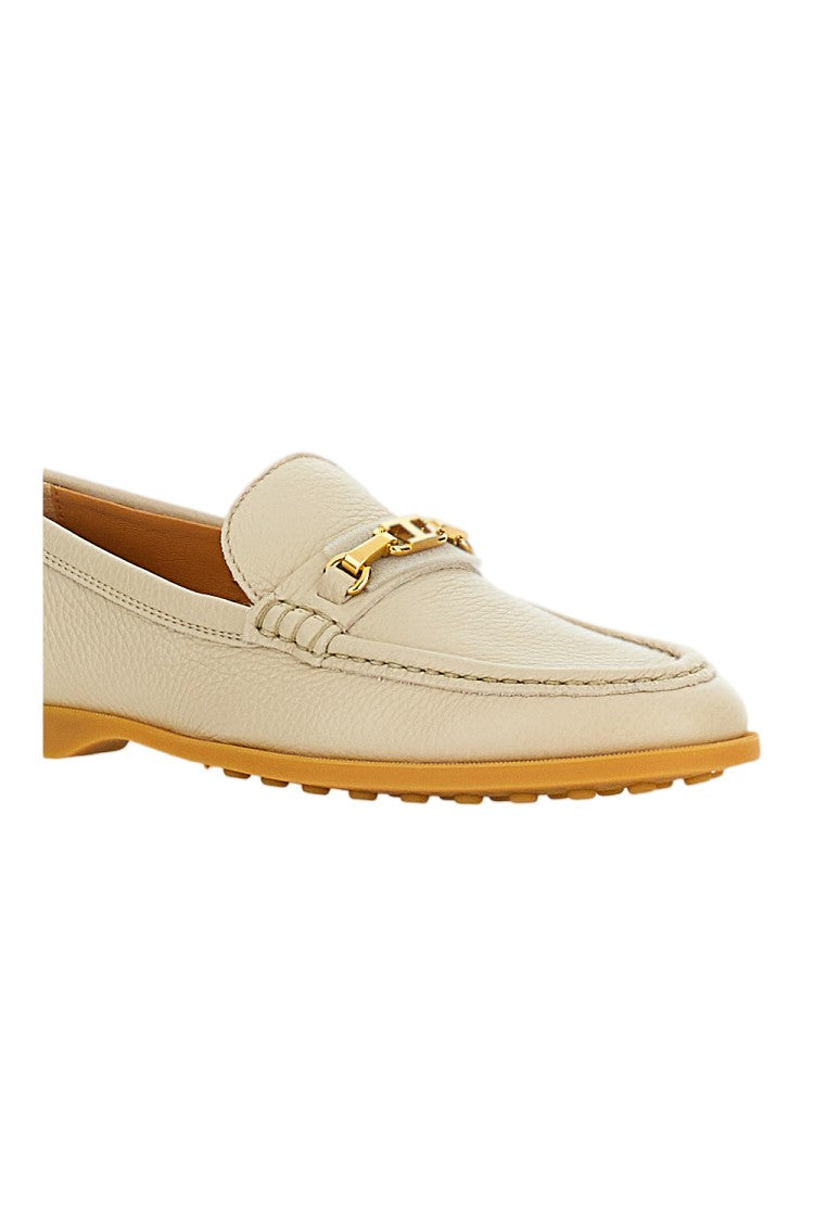 Tod's Beige Leather Loafers With Iconic Gold-Tone Hardware