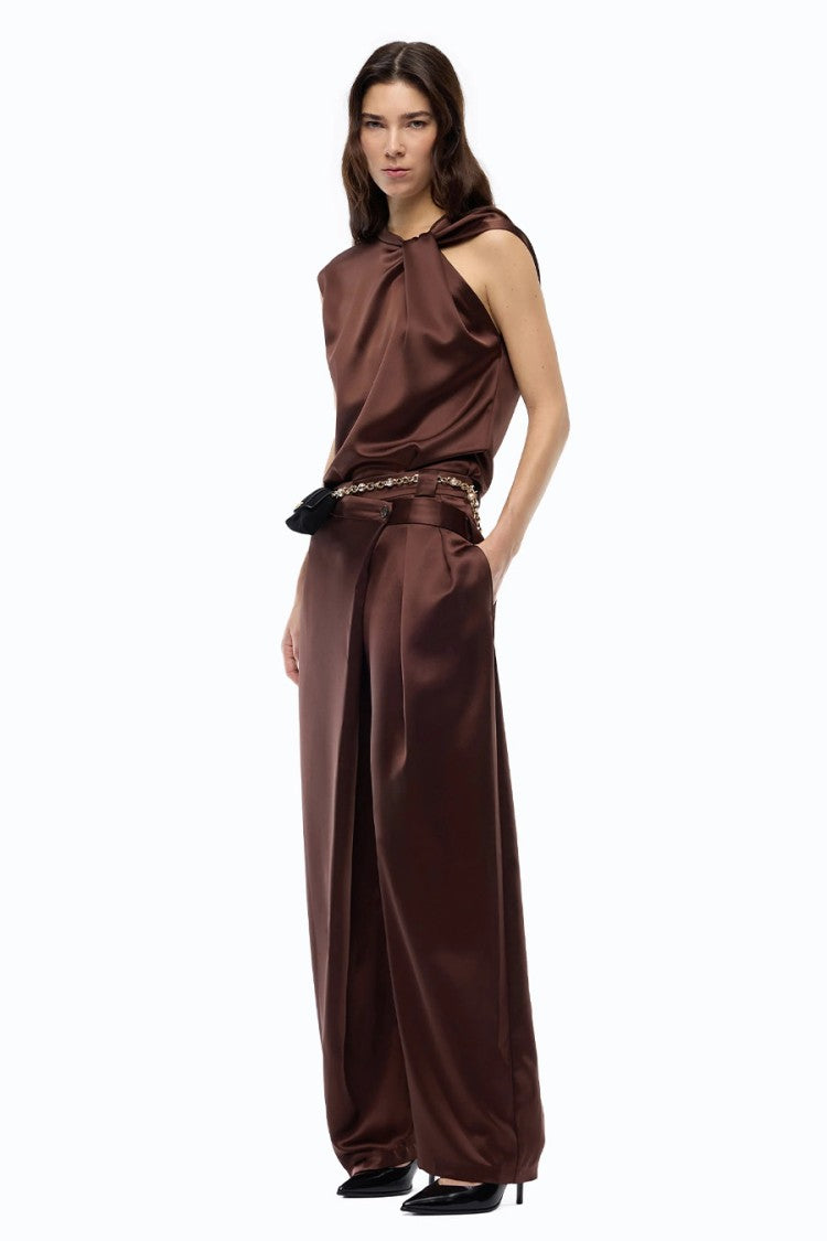 Pinko Brown Acetate-Polyester Blend Twist-Neck Top