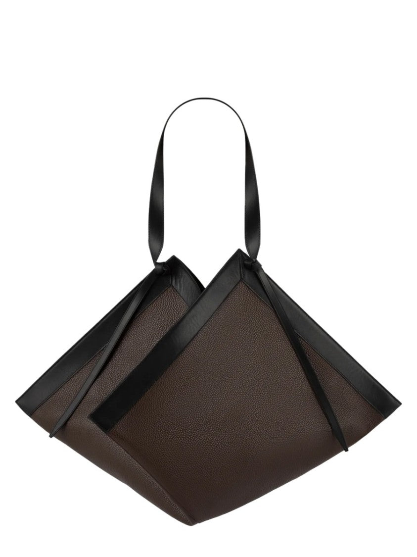 Yuzefi Geometric Brown Leather Wonton Large Bag