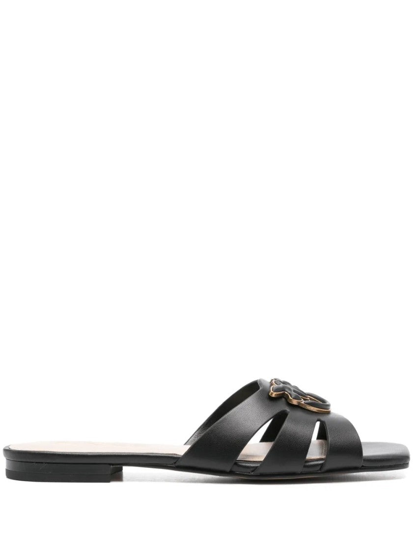 Pinko Marli 09 Cut-Out Metallic Emblem Cow Leather Mules