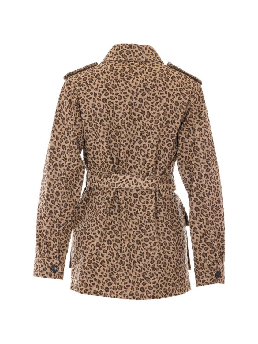 Twin-Set Leopard Print Casual Jacket With Structured Collar And Matching Belt