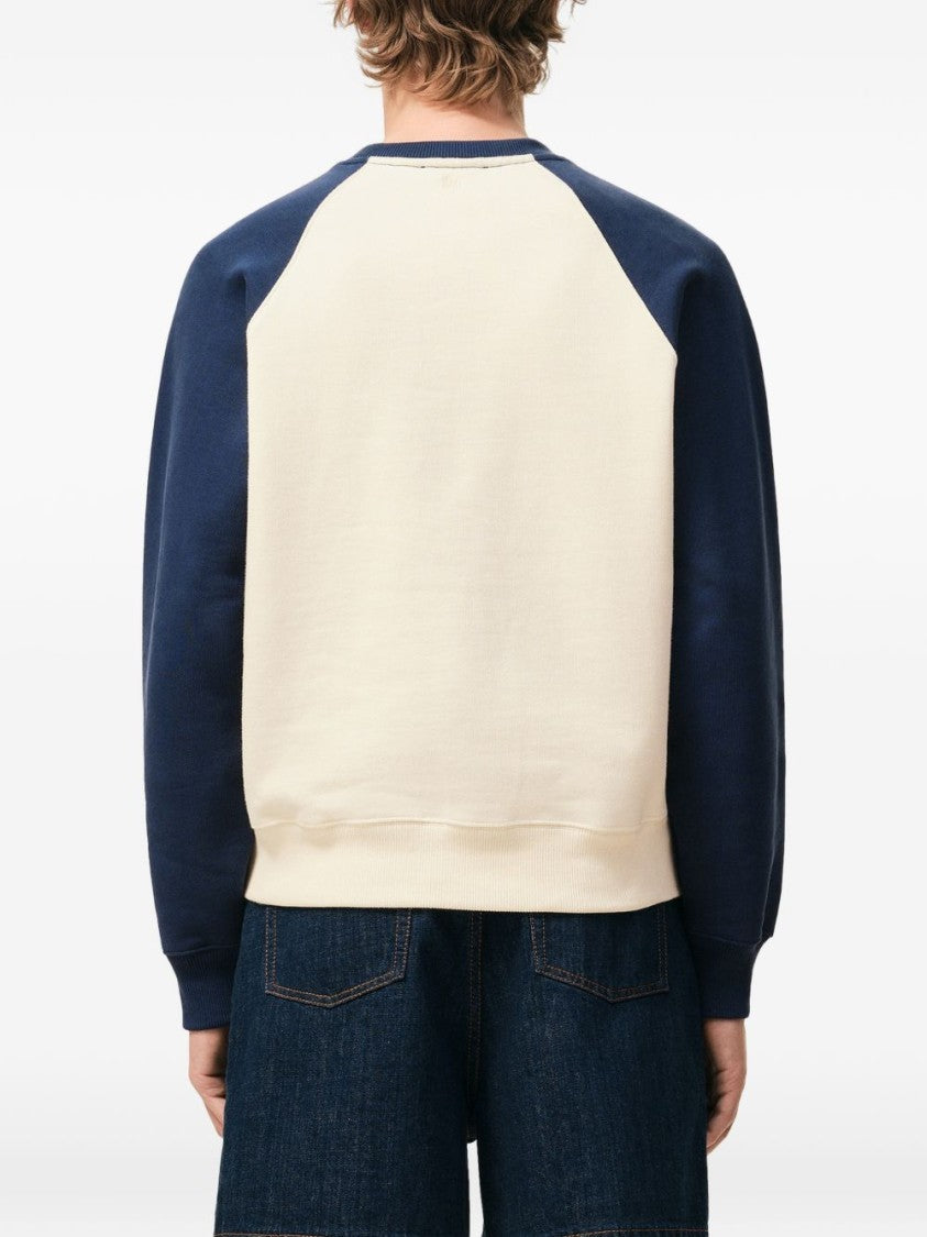 Ami Paris Cream And Blue Two-Tone Knitted Crew Neck Sweater