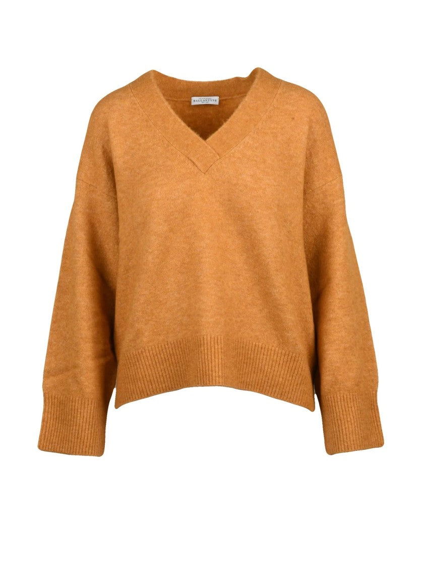 Ballantyne V-Neck Pullover In Gold Alpaca And Wool Blend