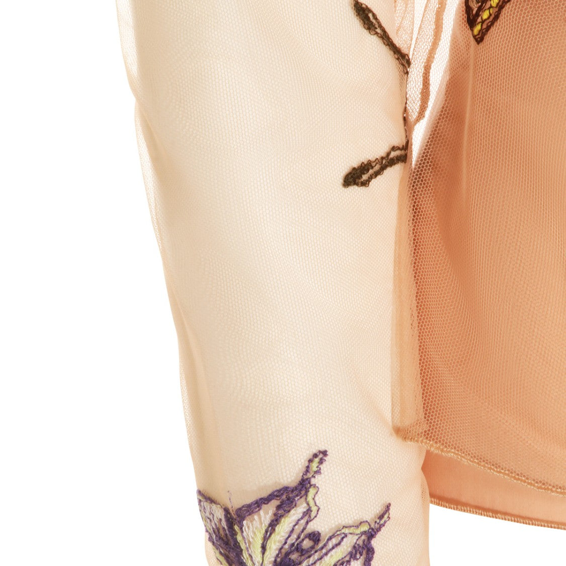 Blumarine Sheer Beige Long-Sleeved Top With Embroidered Butterflies