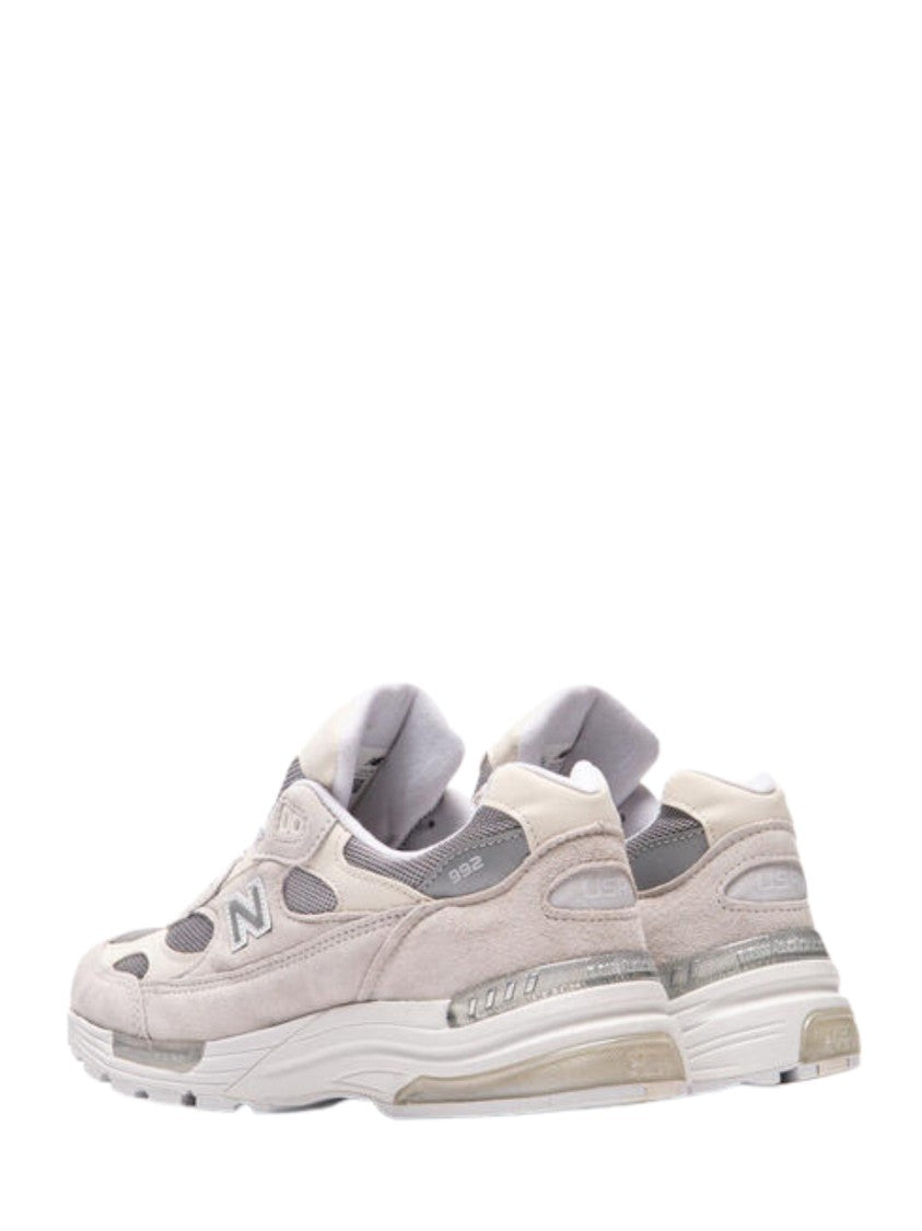 New Balance White 992 Leather Fabric Mesh Panel Sneakers