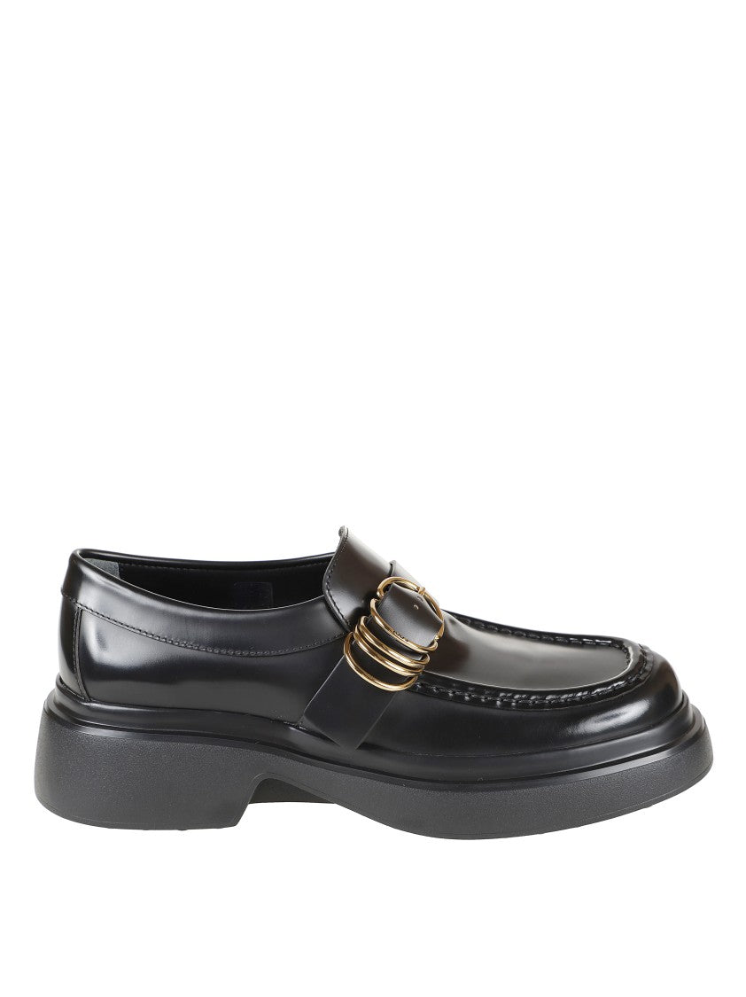 Tod's Rounded Toe Black Loafers With Buckle Detail