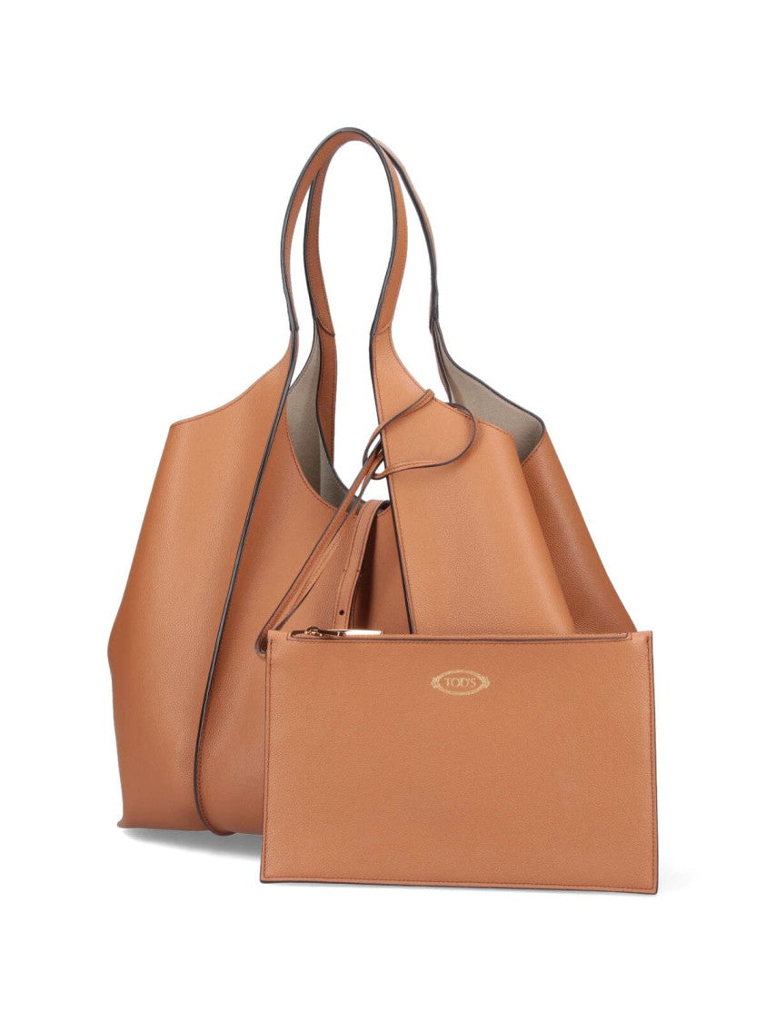 Tod's Spacious Hammered Calf Leather Tote Bag