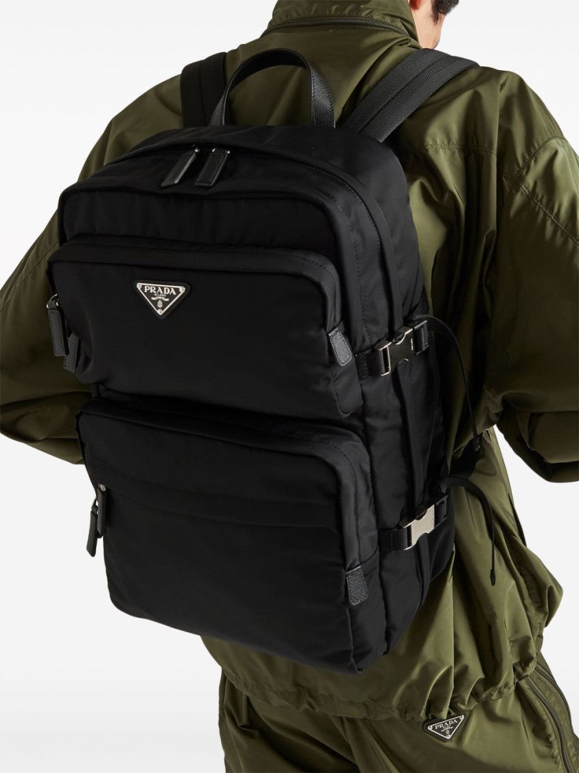 Prada Black Structured Zippered Compartments Backpack