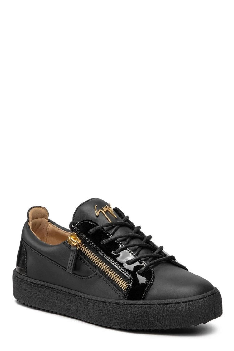 Giuseppe Zanotti Black Leather Sneakers With Patent Accents